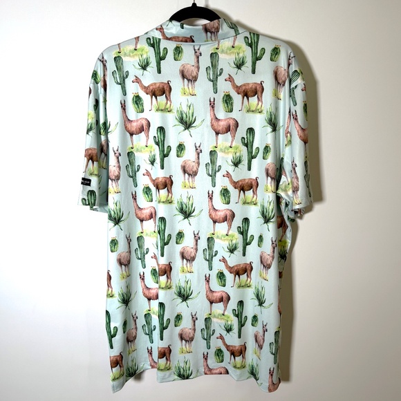 GreenSide Golf - Polo Shirt XL Llama Cactus Print Stretch Polyester Mens - NWT - Picture 4 of 7